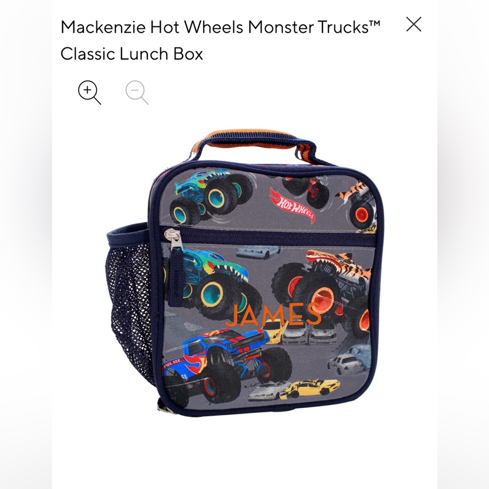 Pottery Barn kids classic Monster Trucks Lunch Box - Blue